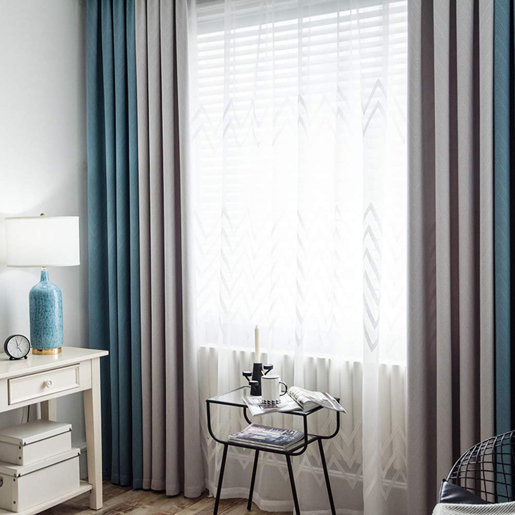 Bleu Gris Épissure Rideaux Occultants Jacquard Crayon Plissé Opaque Rideaux pour Intérieur Salon Chambre À Coucher,W100xL250cm*1 Piece