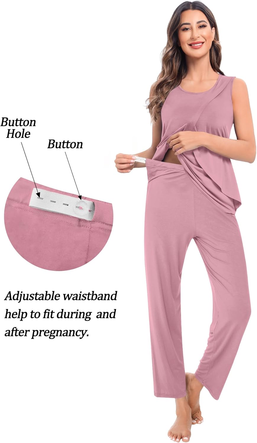 SWOMOG Maternity Nursing Robe Set 3 PCS Postpartum Breastfeeding Pajamas Hospital Pregnancy Pjs Double Layer Lounge Set - Image 3