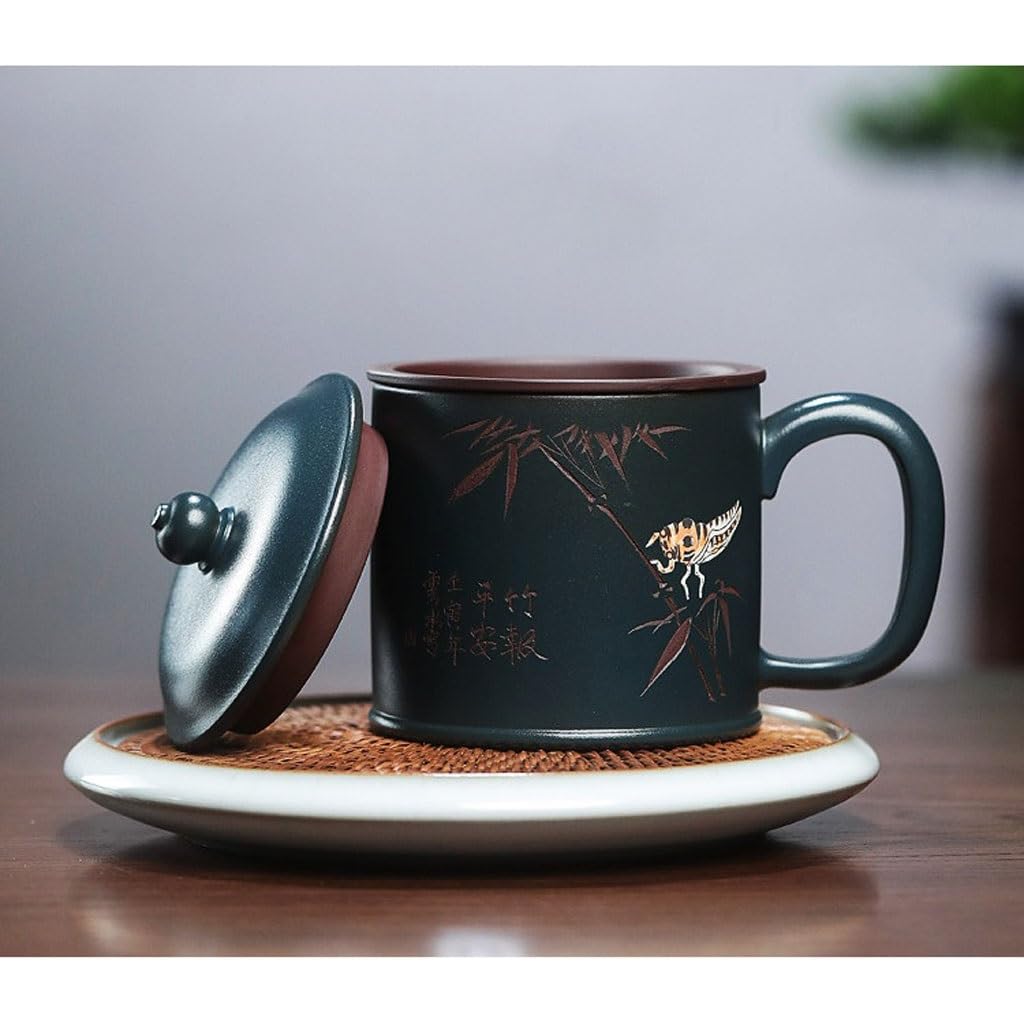 Filiżanki Matcha Handmade: fioletowy kubek z piaskiem z pokrywką 480 ml popołudniowa herbata biurowa filiżanka do herbaty kreatywny kubek na wodę zestaw do herbaty kubek do herbaty