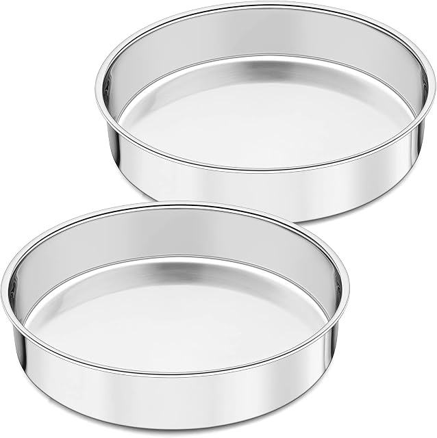 Joyfair 8 inch Cake tin, Stainless Steel Round Cake Mould Tin Set for Baking, Layer Cake Pan Set of 2, Oven Toaster Bakeware, One-Piece Molding & Straight Side, Mirror Finish & Dishwasher Safe (20cm)
