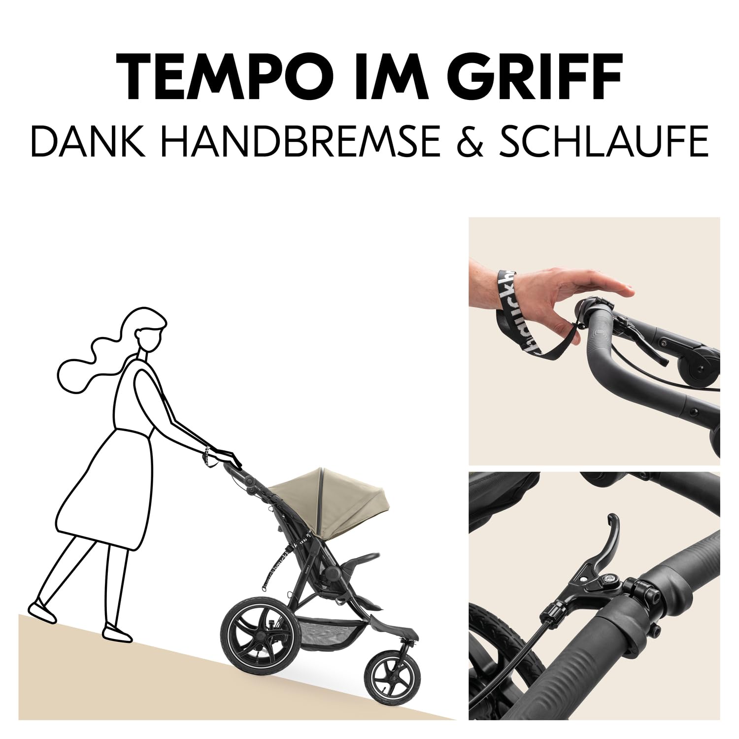 Hauck Runner 3 Olive Dreirad Kinderwagen Buggy mit XL Lufträder Federung Handbremse XL Sonnenverdeck ab Geburt bis 22 kg