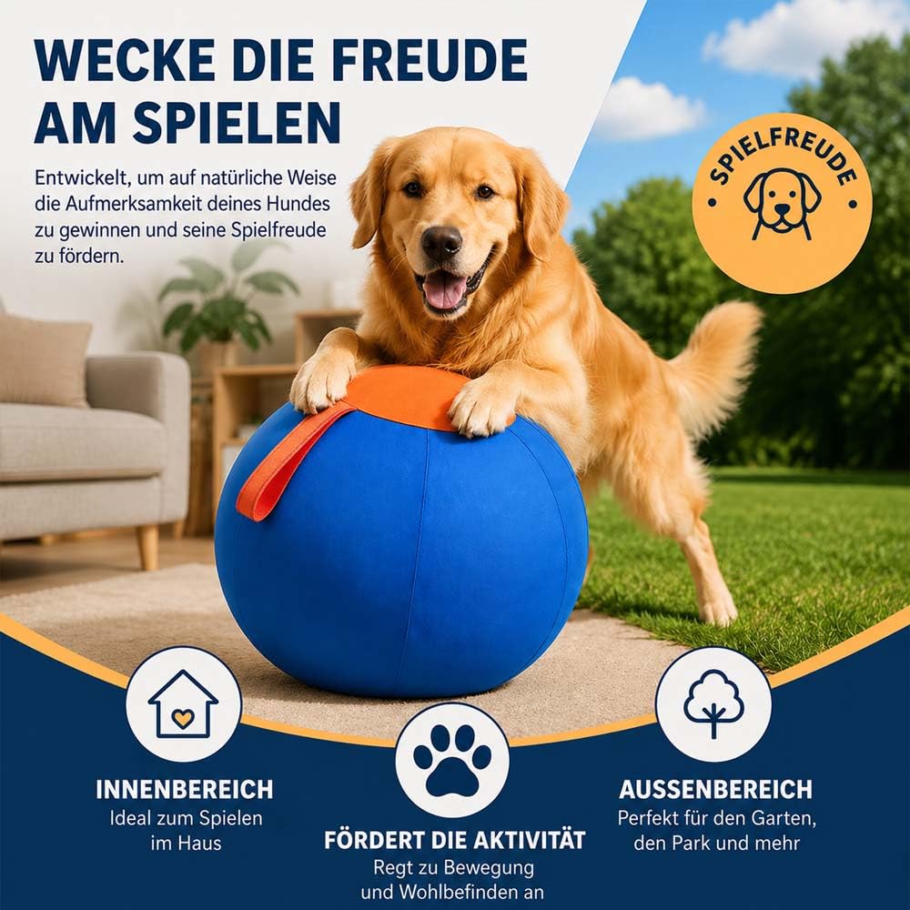 Generisch Lentiva Treibball,Treibball füR Hunde Norden,Herding Ball Hund,Riesiger Aufblasbarer Tennisball Interaktives Hundespielzeug Zum Spielen und Trainieren (Blau,55CM)