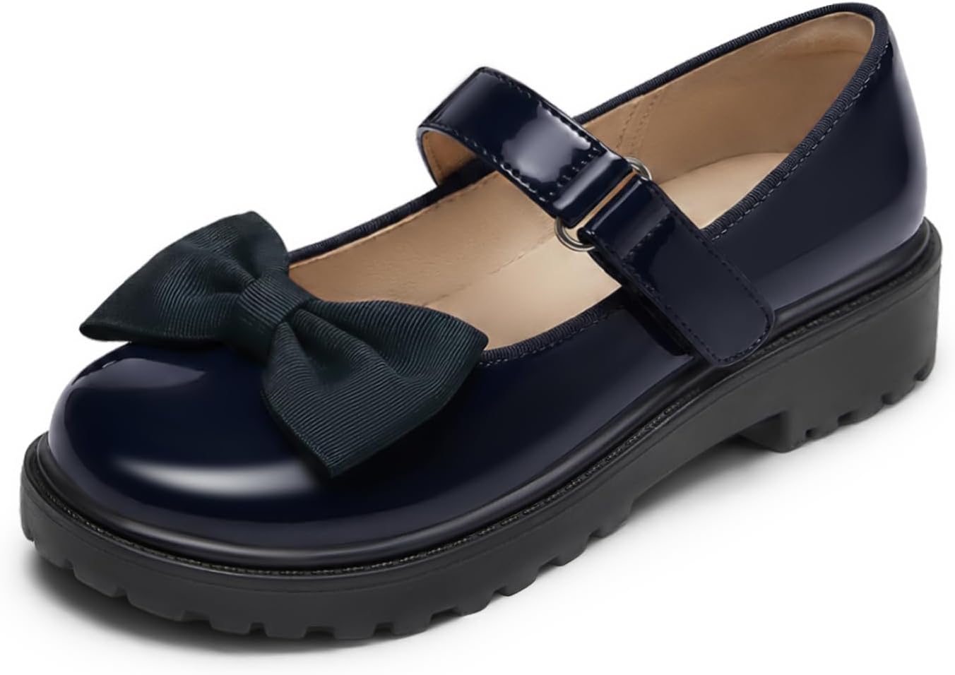 Coutgo Girls Mary Jane Dress Shoes Bow Closed Toe Chunky Heel Flats Platform Loafers School Uniform Shoes