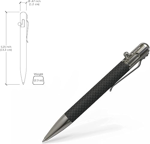 Miniatura 3 de BASTION Bolígrafo de fibra de carbono y acero inoxidable con 6 recambios de tinta azul de gel, punta fina de metal de lujo (0.020 in) para mujeres y