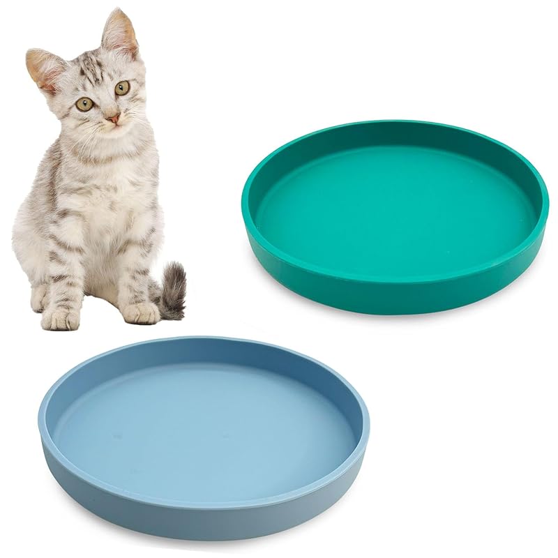 Tigelas rasas de silicone para gatos Apatal, Blue + Green M, Pacote com 2