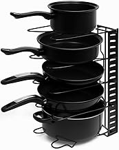 Geo Fashion Heavy-Duty Pots and Pans Rack – Black Metal Adjustable Organizer 8.3" D × 12" W × 8" H Kitchen Cabinet Rack for Lids, Bakeware & Cutting Boards