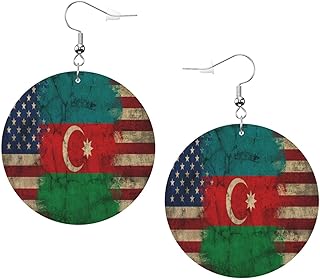 Azerbaijan Flag Azerbaijani American Flag Leather Round Dangle Earrings for Women Double-Sided Design with Hook
