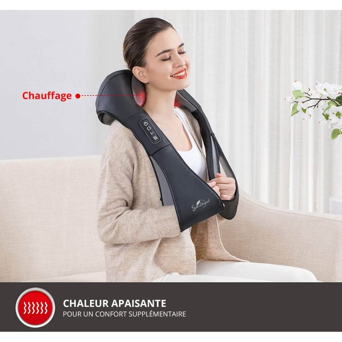 Aparato de masaje multiusos y ergonómico shiatsu para calentar cuello/nuca/hombros/cervicales/trapecio