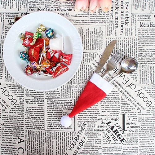 Cinnamou 10pcs Christmas Santa Hats Silverware Holders Xmas Cutlery Tableware Storage Bag Xmas Party Table Dinner Decorations Supplies for Knife Spoon Fork Red Wine Bottles