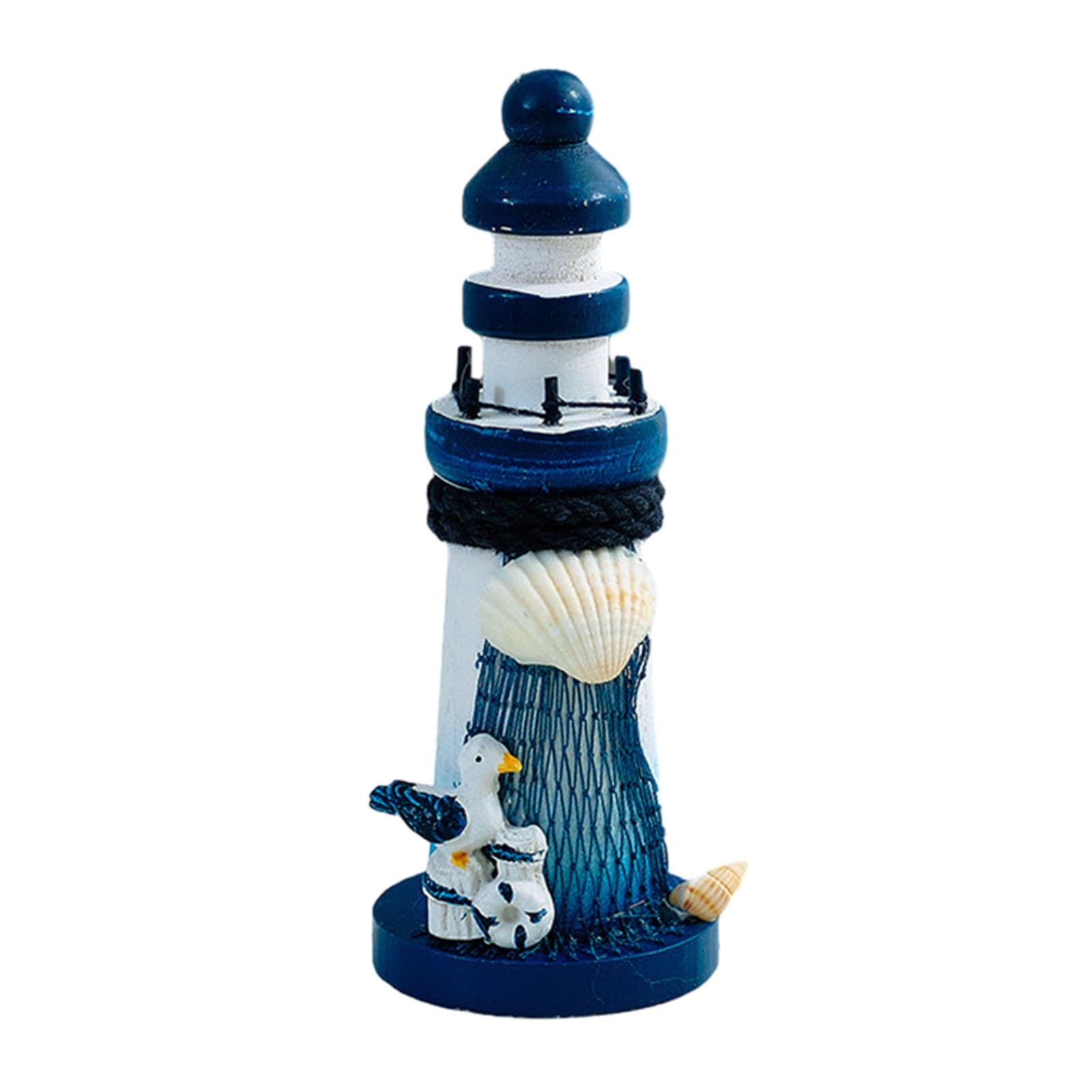 Rikuuui Wooden Lighthouse Figurine, Handmade Nautical Lighthouse Beach Decoration, White Blue Coastal Tabletop Decor for Home, Living Room A