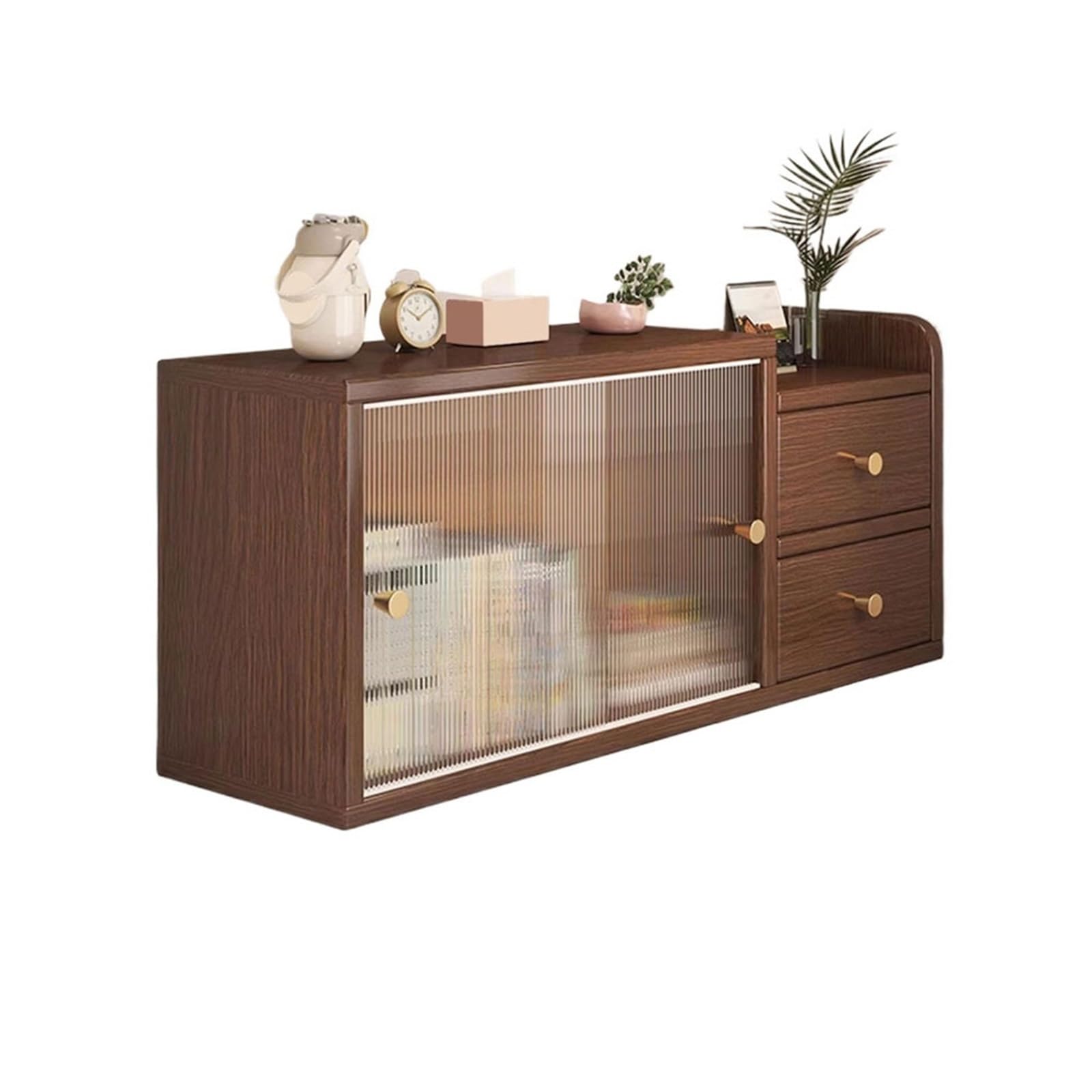 Cenz-888 Portable Bookshelf Tabletop Bookshelf with Acrylic Sliding Door Light Luxury Artificial Board Storage Rack Storage Rack