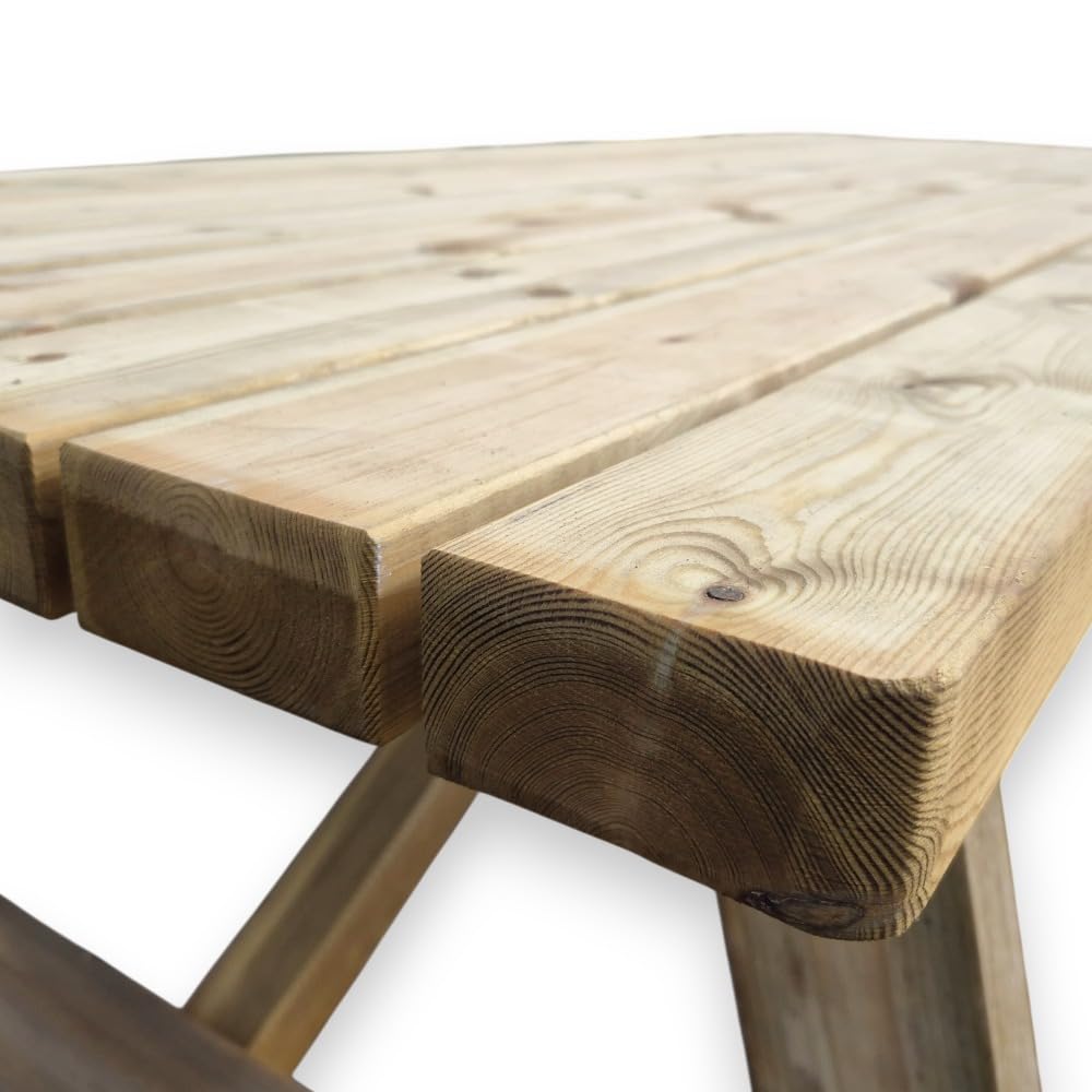 SUNWOOD Table pique-nique en bois professionnel, épaisseur 44 mm, 180 x 165 cm, pin de Suède imprégné de classe IV, mobilier urbain et jardin, robustesse maximale, 100 % fabriqué en Italie