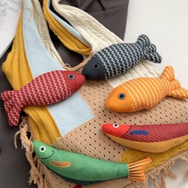 Bolso de hombro tejido con diseño 3D de pez para mujer, estilo Boho, tote versátil para vacaciones de verano miniatura 7