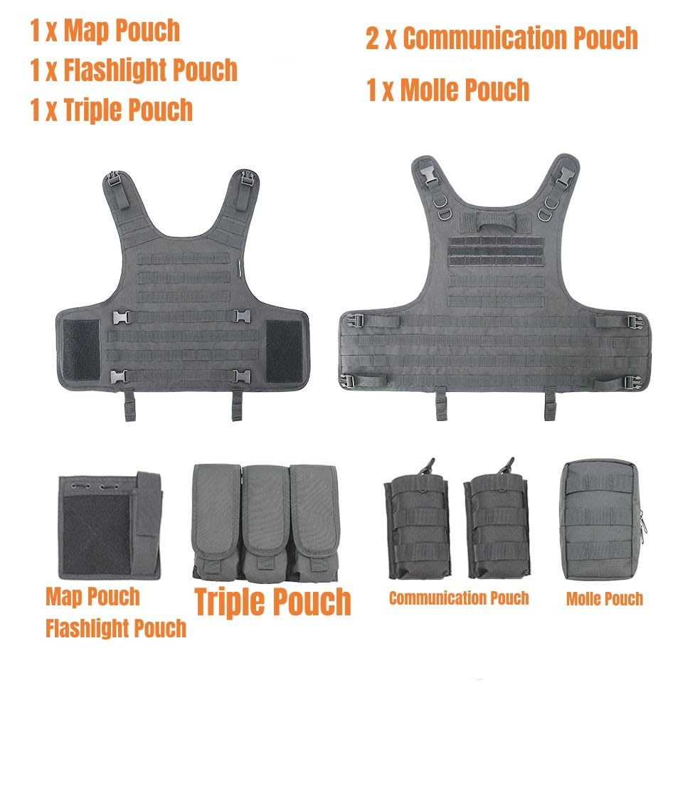 ACEXIER Gilet Airsoft Molle Gilet Tactique Porte Plaque Swat Gilet de Pêche Chasse Paintball Gilet Militaire Armée Armure Police