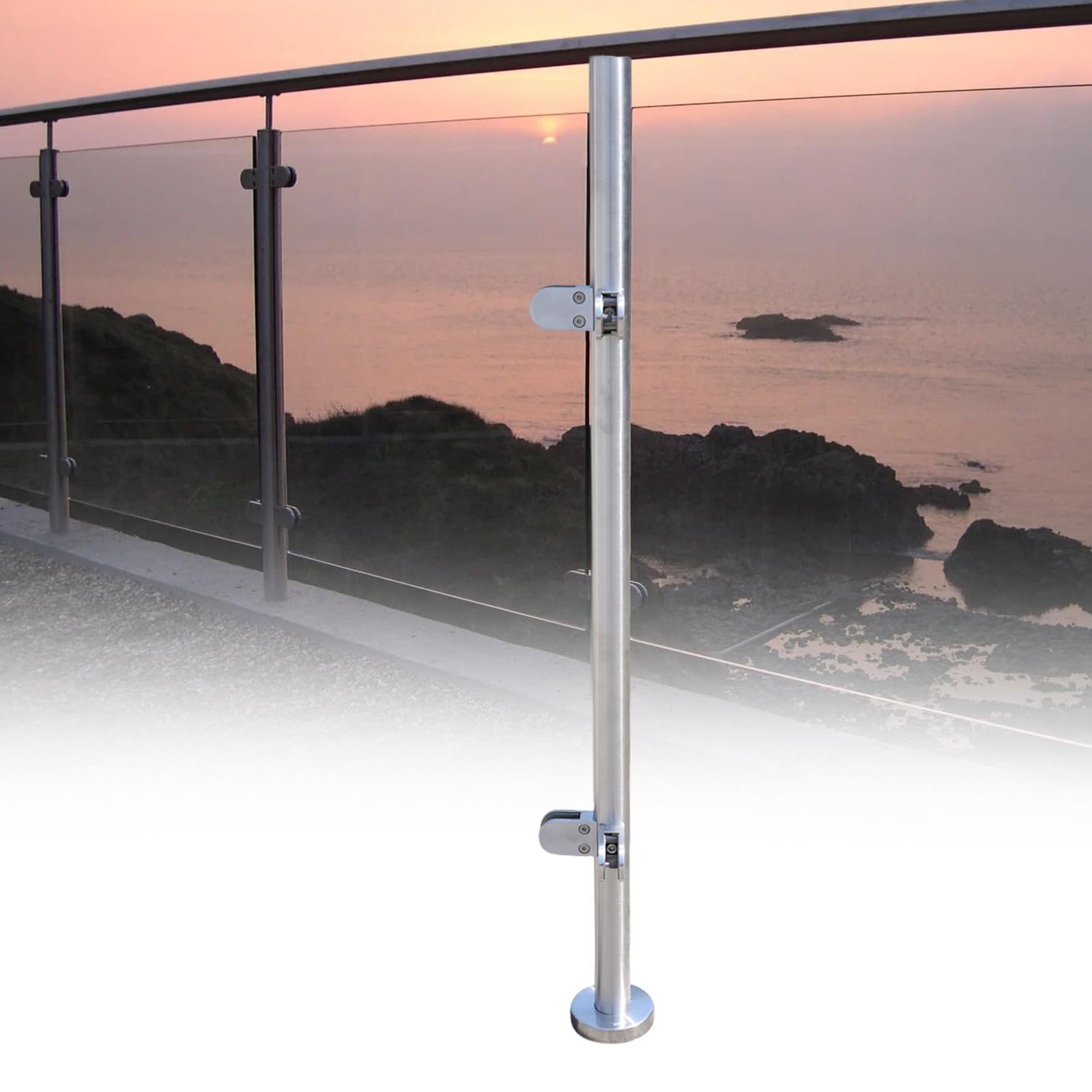 Poteau d'angle pour balustrade en verre éliminant le jeu de fixation des garde-corps