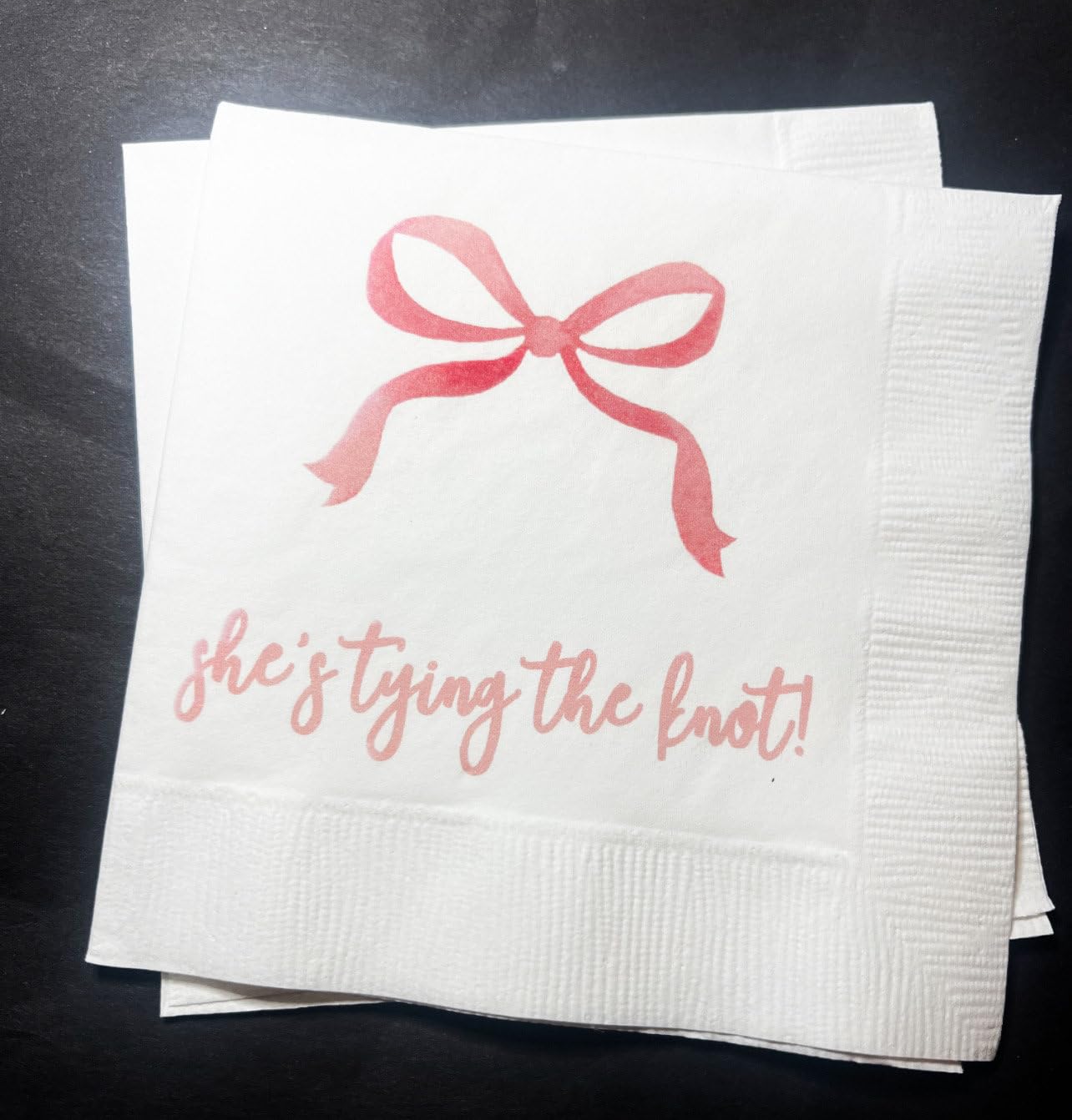 She's Tying The Knot Bridal Shower Pink Bow Bridal Shower Brunch Pink Bachelorette - Dinner Napkins Set of 25, White