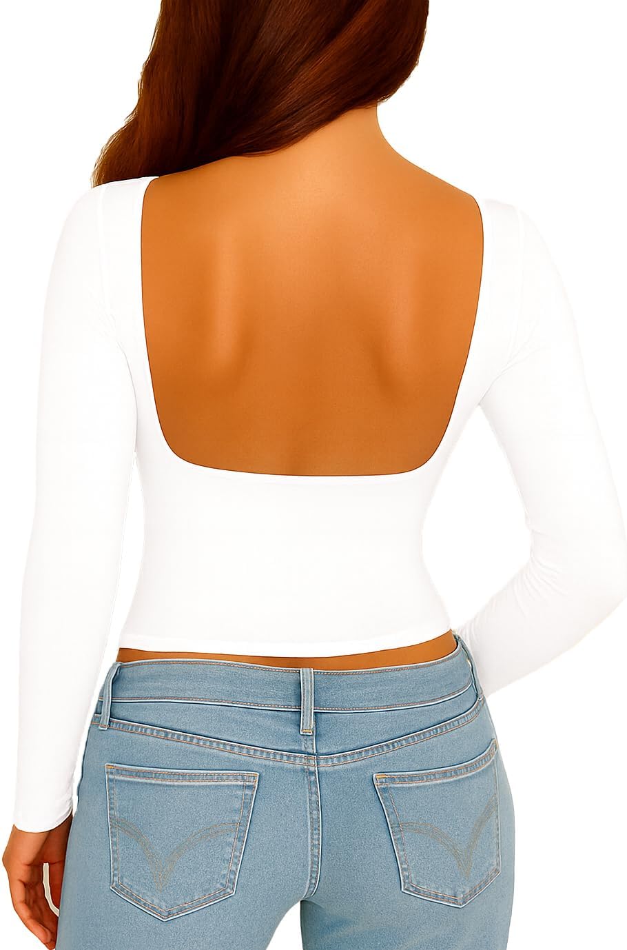 ForeFair Women Sexy Backless Long Sleeve Going Out Top Slim Fit Crewneck Open Back Y2K Fall Tops