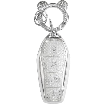 Car Key Case Fits for BYD TPU Key Cover with Glitter Keyring Car Key Protective Case Compatible with BYD Atto 3 Han Tang Song Pro-DM-i Yuan Qin Seal Dolphin Silver