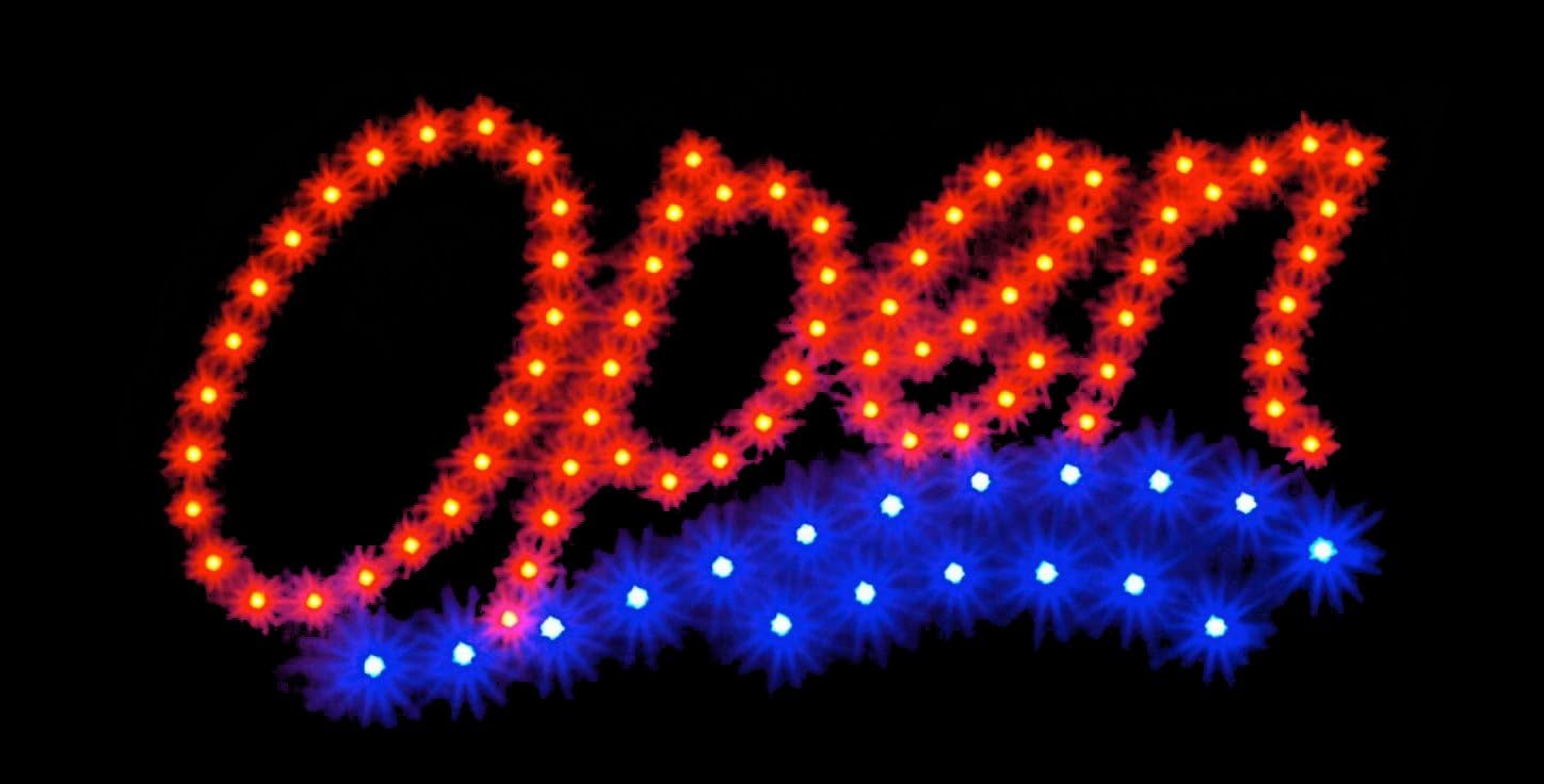 2xhome - Open Sign - High Visible Bright Stylish 2 Colors Water Wave Beach Big Chip Led Moving Flashing Animated Neon Sign Motion Light On Off Switch Button Chain (Open Sign (Style 2))