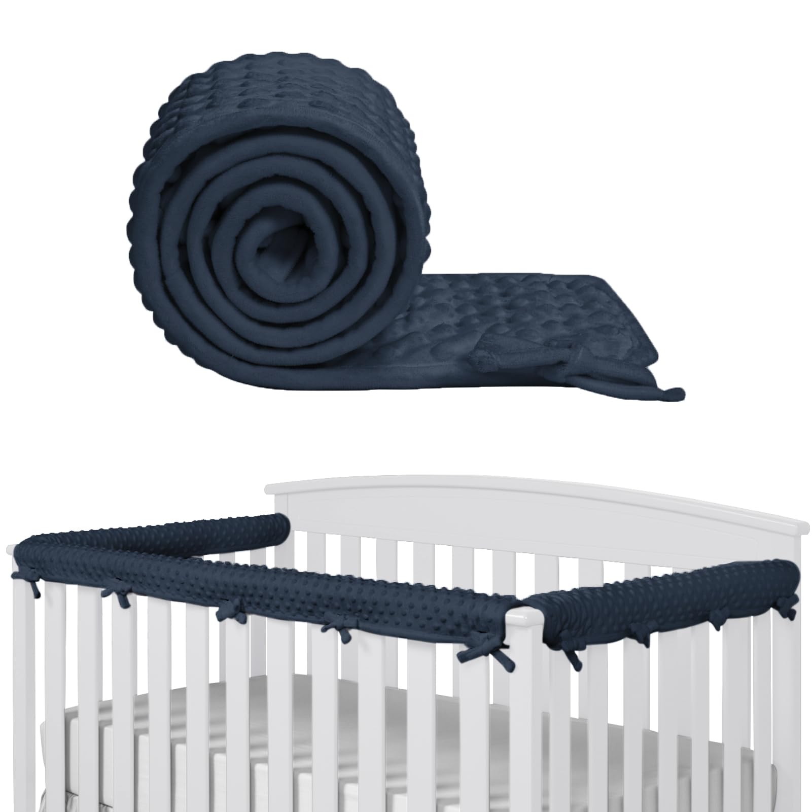 IULONEE 3pcs Baby Bed Rail Cover Protector Set Kinderbett Kantenschutz 128x18cm/68x18cm Bettkantenschutz Babybett Passt auf Seiten und Vorderschienen Bettgeländer Schutzhülle (Marineblau)