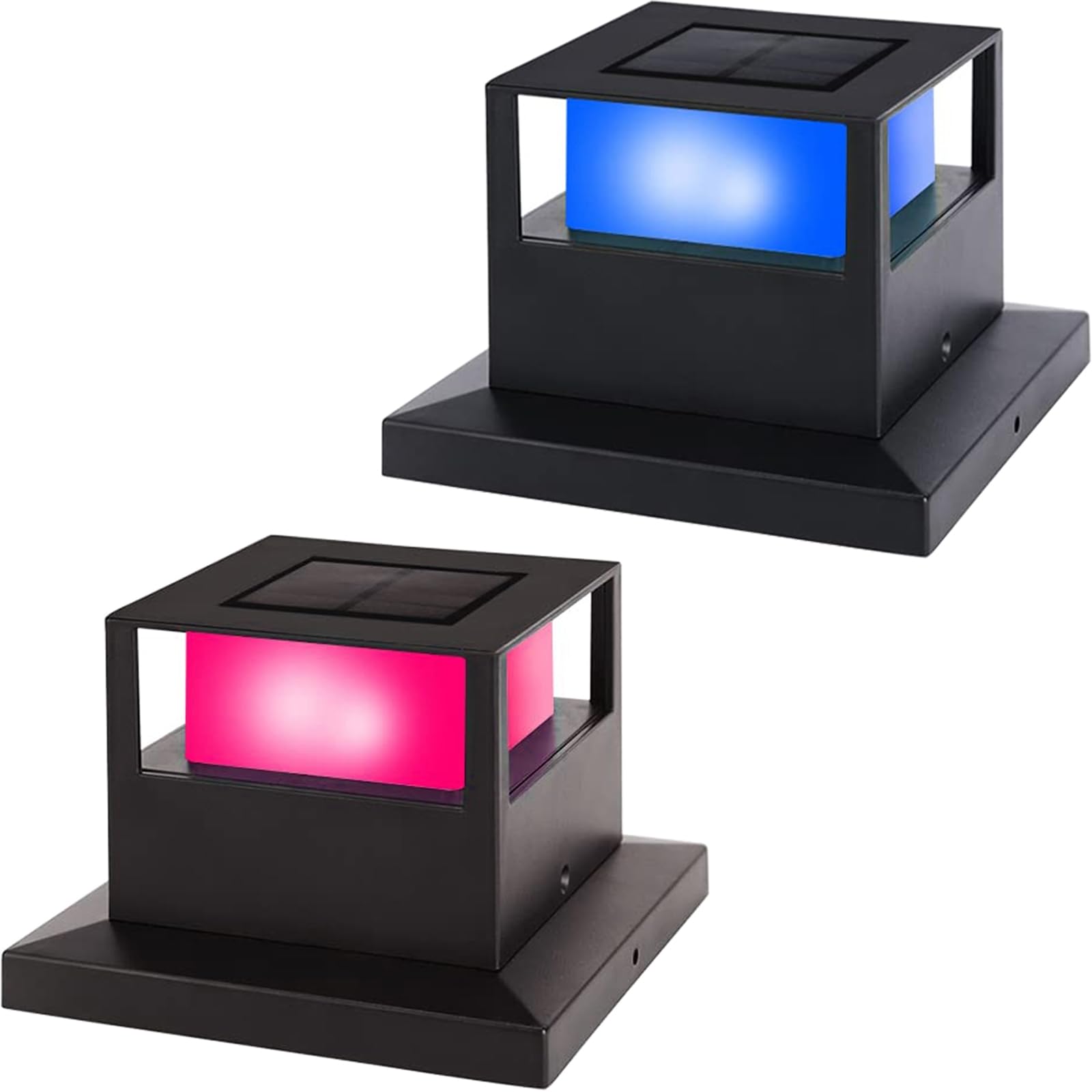 Viewsun2 Pack Solar Post Cap Lights, Outdoor RGB Color Changing Fence Post Light Solar Powered Caps for Deck, Patio, Garden Decor, High Brightness SMD LED Lighting, Fits 4x4, 5x5 or 6x6 Wooden Posts