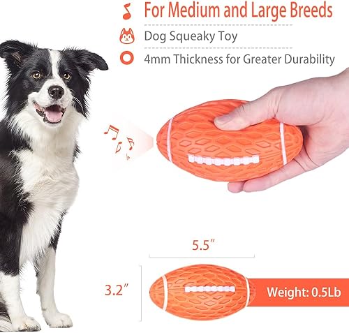 Miniatura 2 de AUSCAT Squeaky - Juguete de fútbol para perros masticadores agresivos, pelota de goma resistente para perros medianos y grandes, verde, grande, 5.5