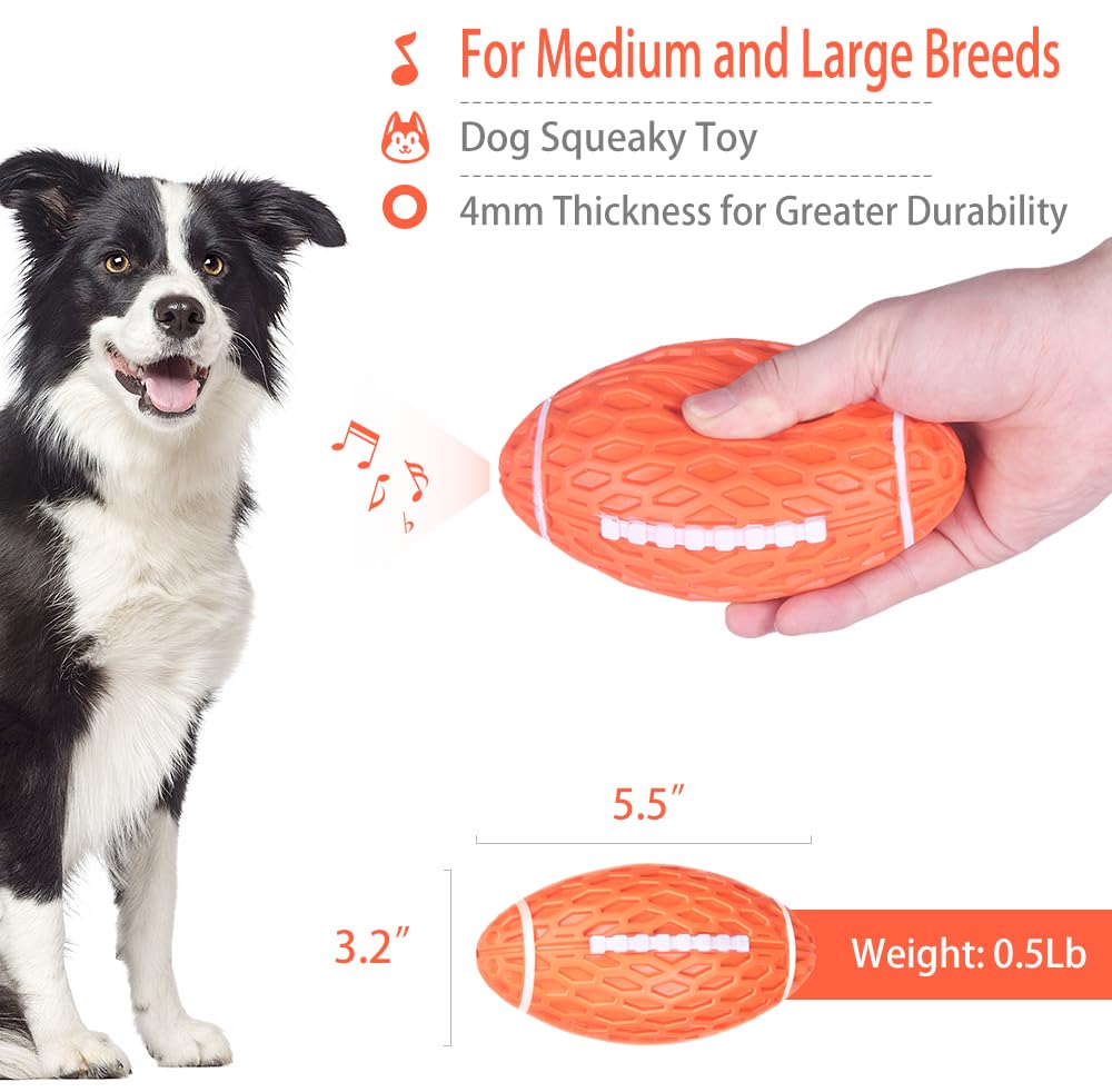 AUSCAT Dog Rugby Ball, Squeaky Dog Ball for Medium Large Dogs Dog Rugby Ball Toy, Orange, Large,5.5"/14 cm - Image 2