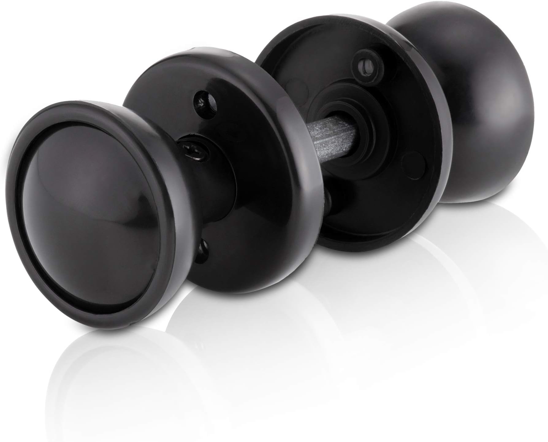 XFORT® Black Rim Mortice Knob Set, Plastic Rim Lock Knobs, Door Knob Handles Complete with Drilled Spindle, Rose Plate, Keyhole Escutcheons and Screws, for use with Sashlocks or as Mortice Knobs