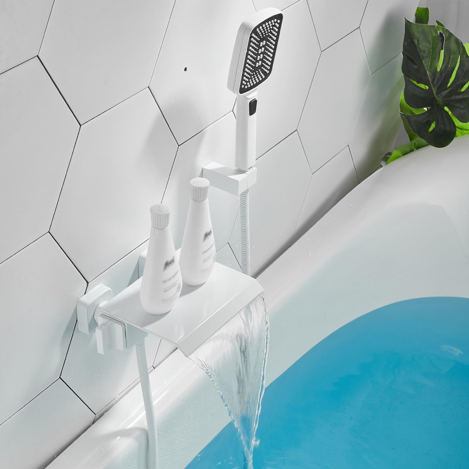 QHQQXN Grifos mezcladores de Ducha Mezclador de Cascada montado en la Pared Grifos de baño Mezclador de baño Grifo Mezclador de Ducha de Mano Gris Grifos para el hogar