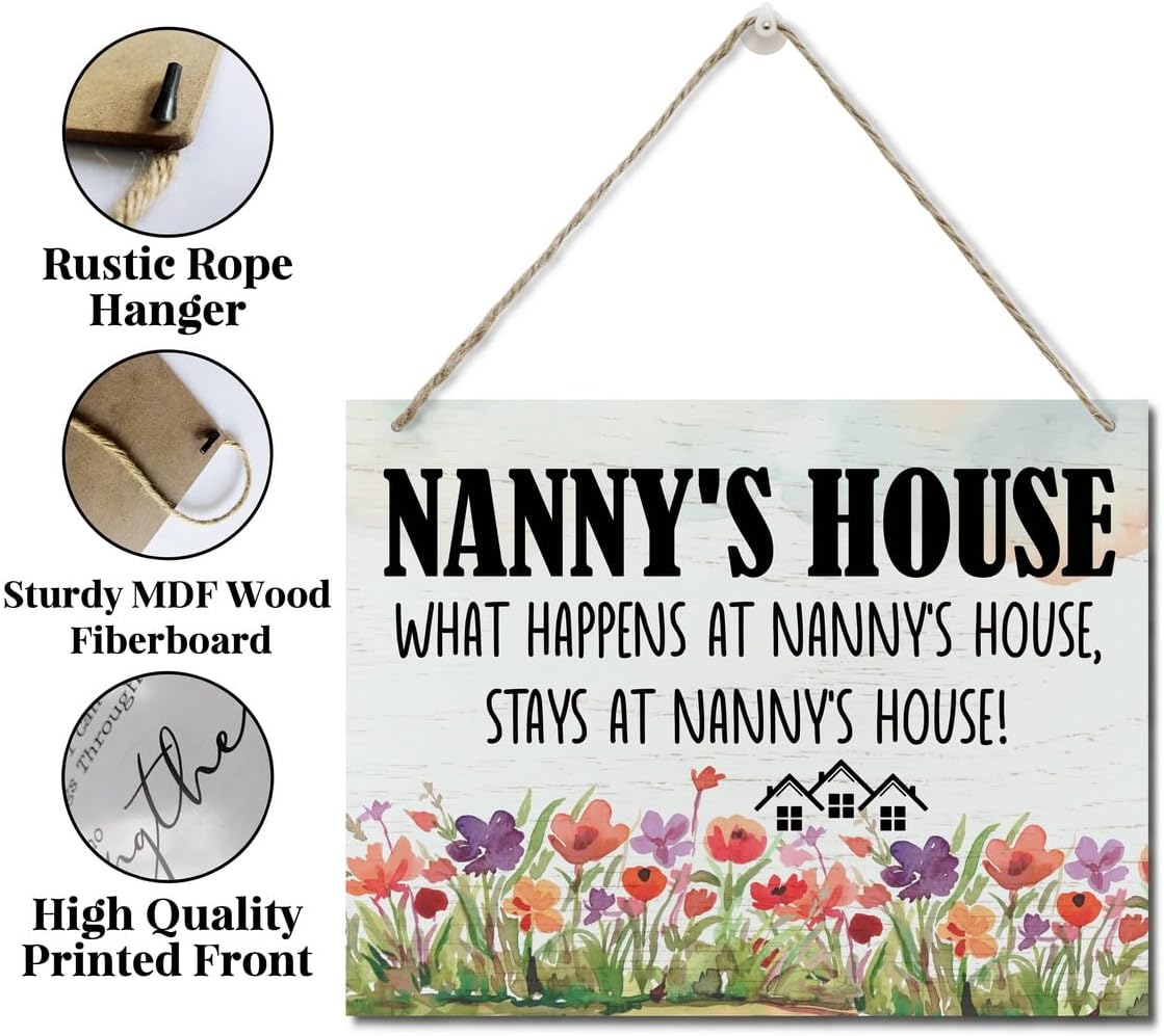 Rustic Sign, Mother's Day Gift, Grandma's Gift, Mom's Gift, Hanging Printed Wood Wall Art Sign Decor, Nanny's House What Happens At Nanny's House, Stays At Nanny's House, Sign Gift for Grandma - Image 5