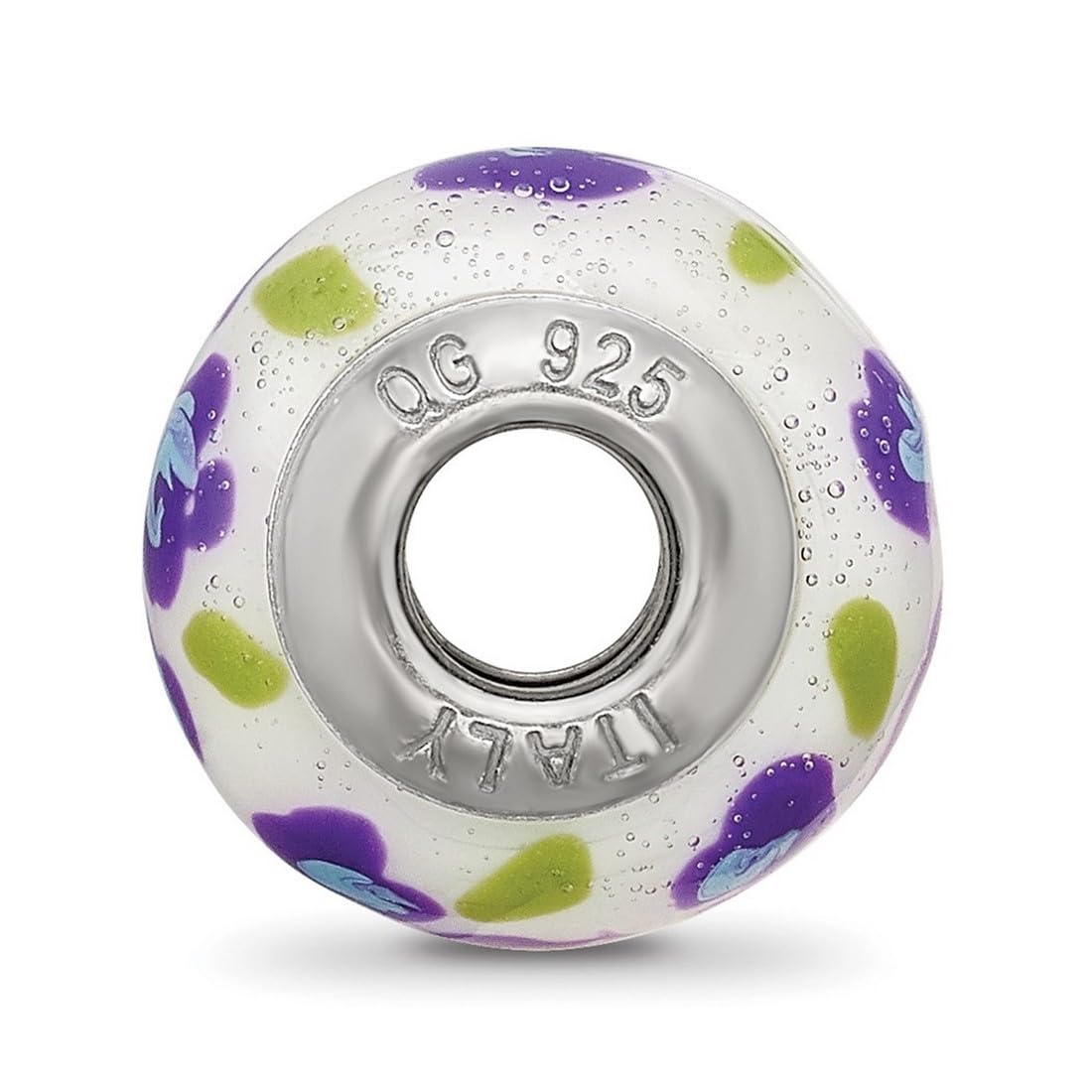 Italienische Glasperle aus 925er Sterlingsilber, 9,44 mm, violett, blaue Blume, Schmuckgeschenk für Mutter, One Size, Glas Metall Silber, Kein Edelstein