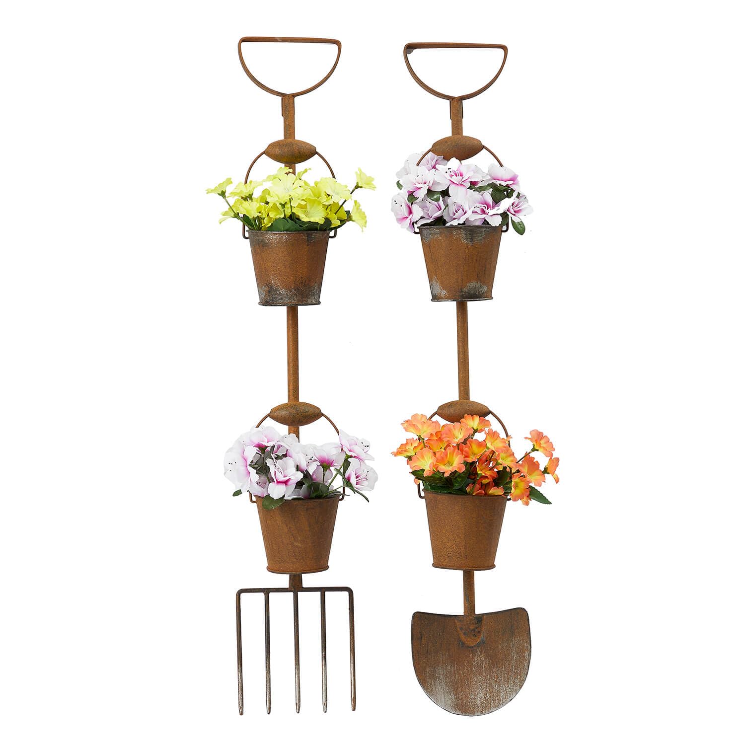 Coopers of Stortford - Set of 2 Rustic Garden Outdoor Tool Hanging Leaning Staked Planters