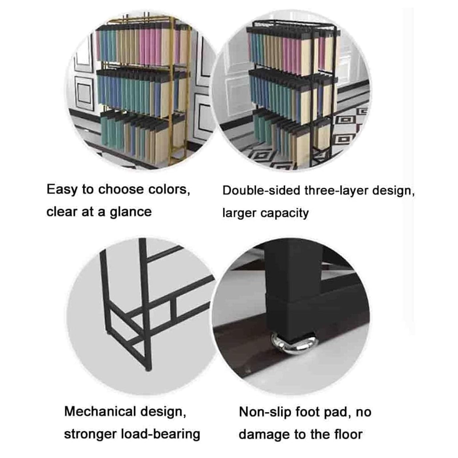 Présentoir commercial double face en métal pour courtepointes, organisateur de rangement sur pied pour la vente au détail, étagère textile à 2 niveaux pour courtepointes, literie, serviettes