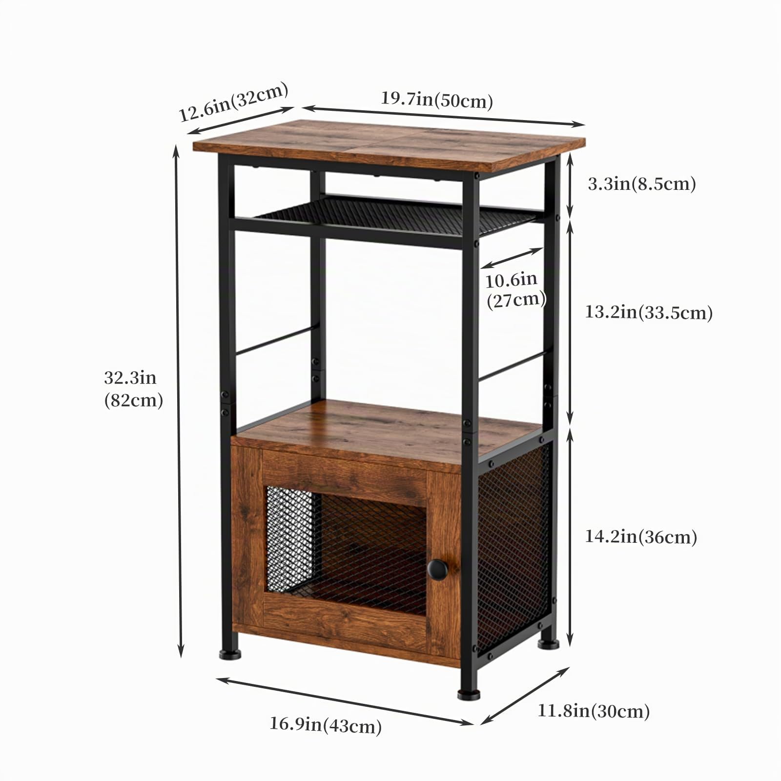 Mesa Auxiliar para Sofá de 3 Niveles con Almacenamiento | Madera Industrial, Marrón, 42 × 34 × 78 cm, Ideal para Sala de Estar, Dormitorio, Estudio o Balcón
