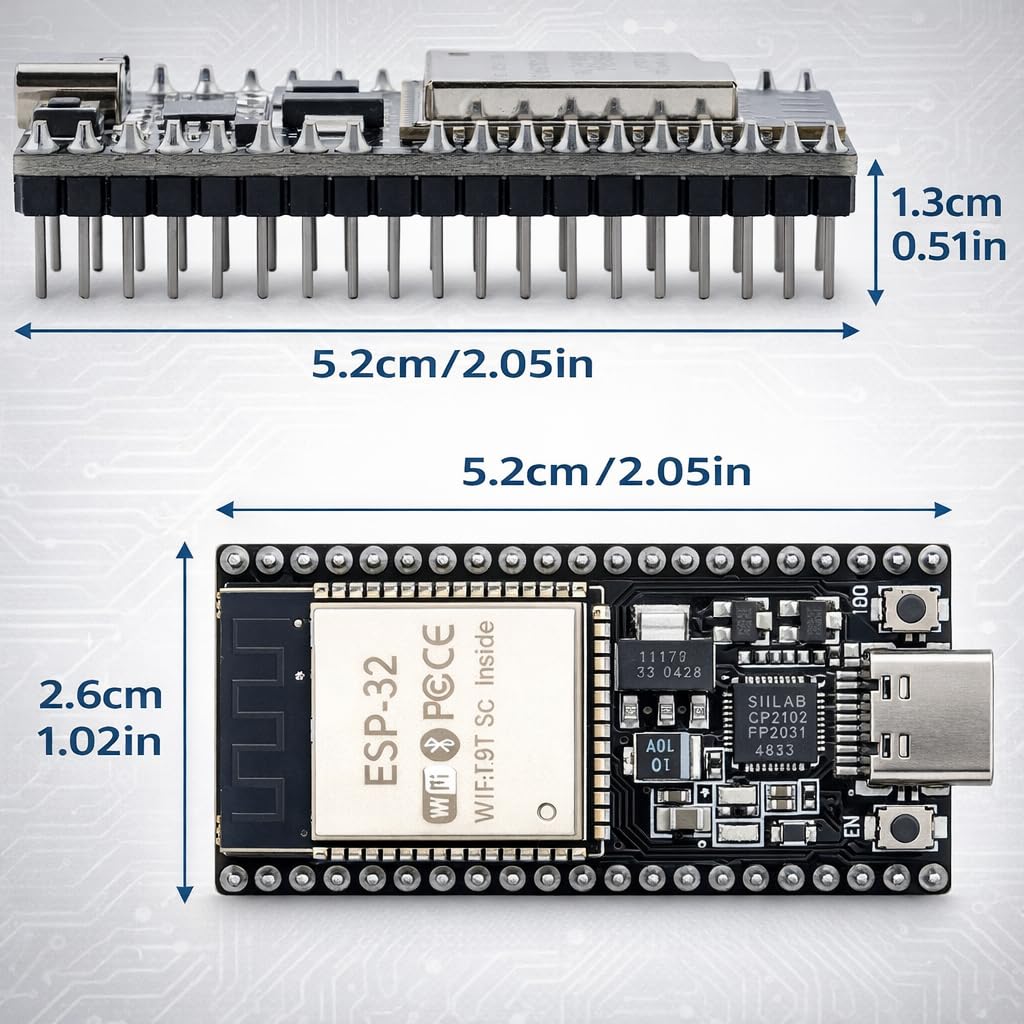 ESP32 płytka rozwojowa typu C, dwurdzeniowy moduł WiFi Bluetooth 240 MHz ESP32-WROOM-32 z CP2102, zawiera kabel USB, kompatybilny z Arduino IDE MicroPython do projektów IoT