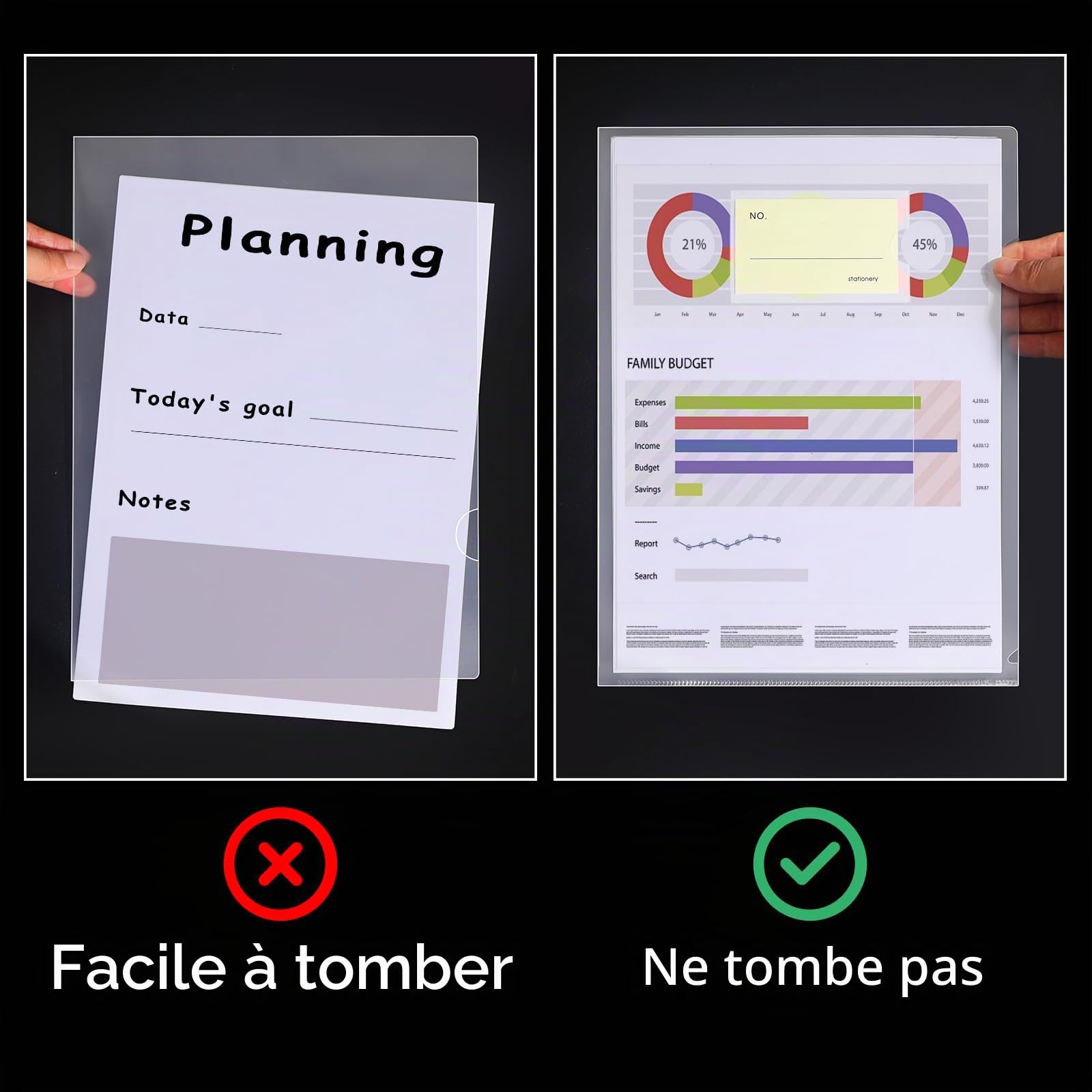 Chemise Plastique A4, Lot de 40 Pochettes Transparentes | Classeur Polypropylène 180 Microns, Document Cut Flush Folder