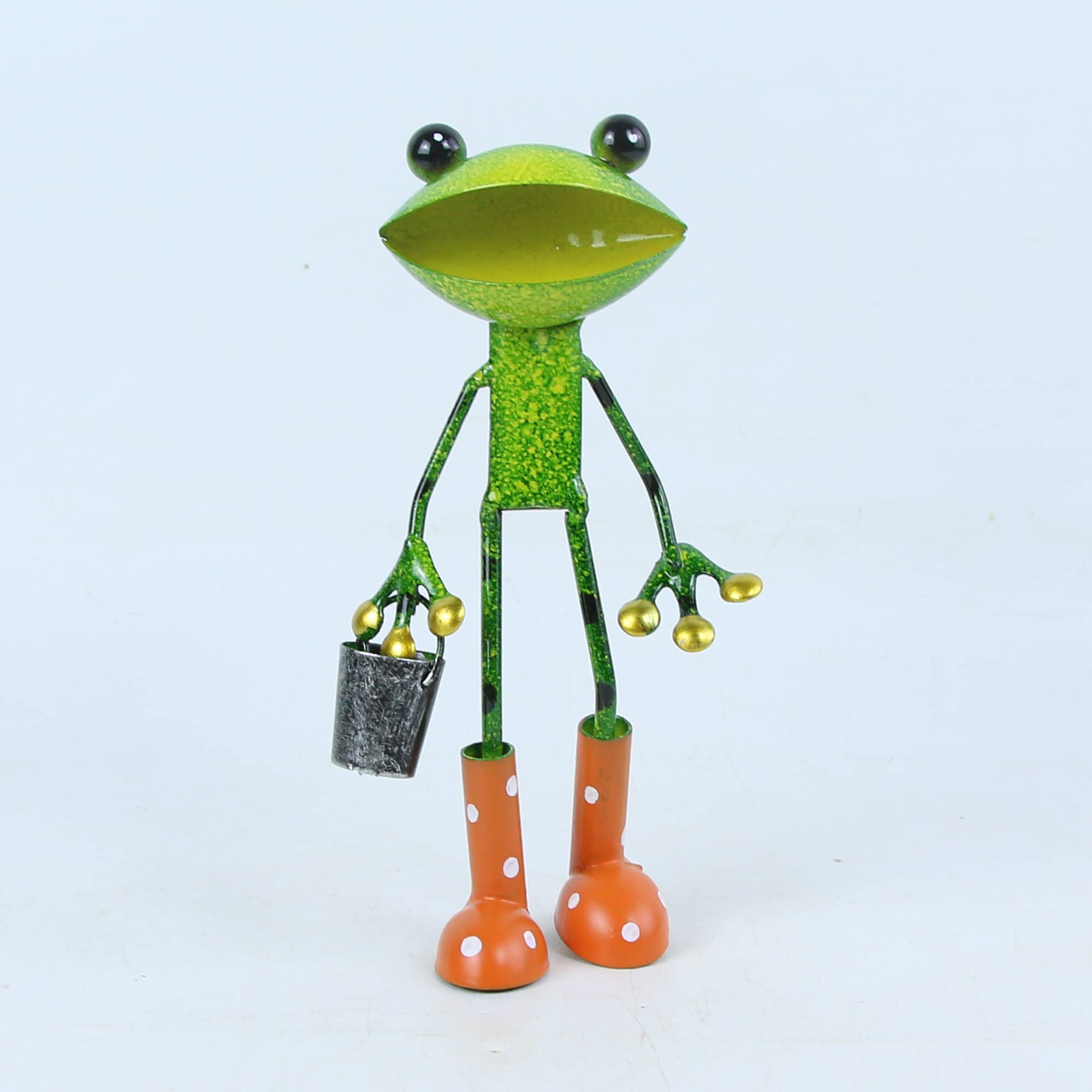 Fiesta Studios Ltd Green Fabulous Metal Garden Frog With Bucket Sculpture Ornament Figure Frogs