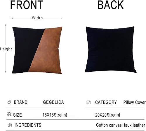 Miniatura 4 de GEGELICA Juego de 2 fundas de almohada de piel sintética de color negro y marrón de 20 x 20 pulgadas, almohadas decorativas de algodón estilo