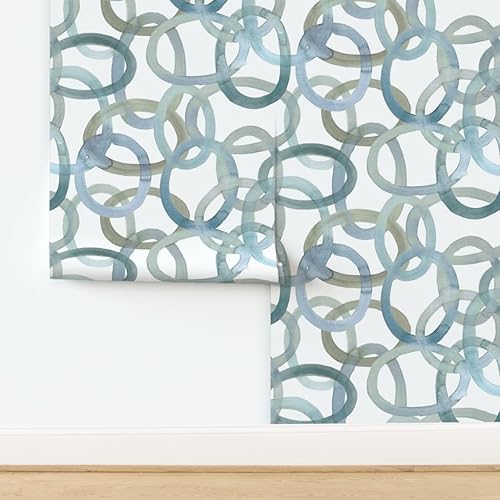 Miniatura 4 de Spoonflower Removable Wallpaper Swatch - Watercolor Rings Blue Rings Modern Graffiti Circles Ovals Ocean Nautical White Background Custom Pre-Pasted