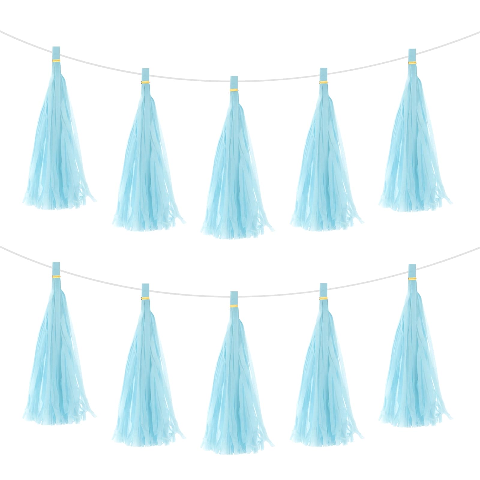 MECCANIXITY 25Pcs Light Blue Tassel Garland Banner with Rope Tissue Paper Tassels Party DIY Kits for Anniversary Wedding Birthday Party