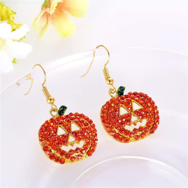 Red Crystal Pumpkin Dangle Earrings - Black Cat & Red Pumpkin Drop Earrings for Women - Thanksgiving & Halloween Jewelry Accessories - Image 3