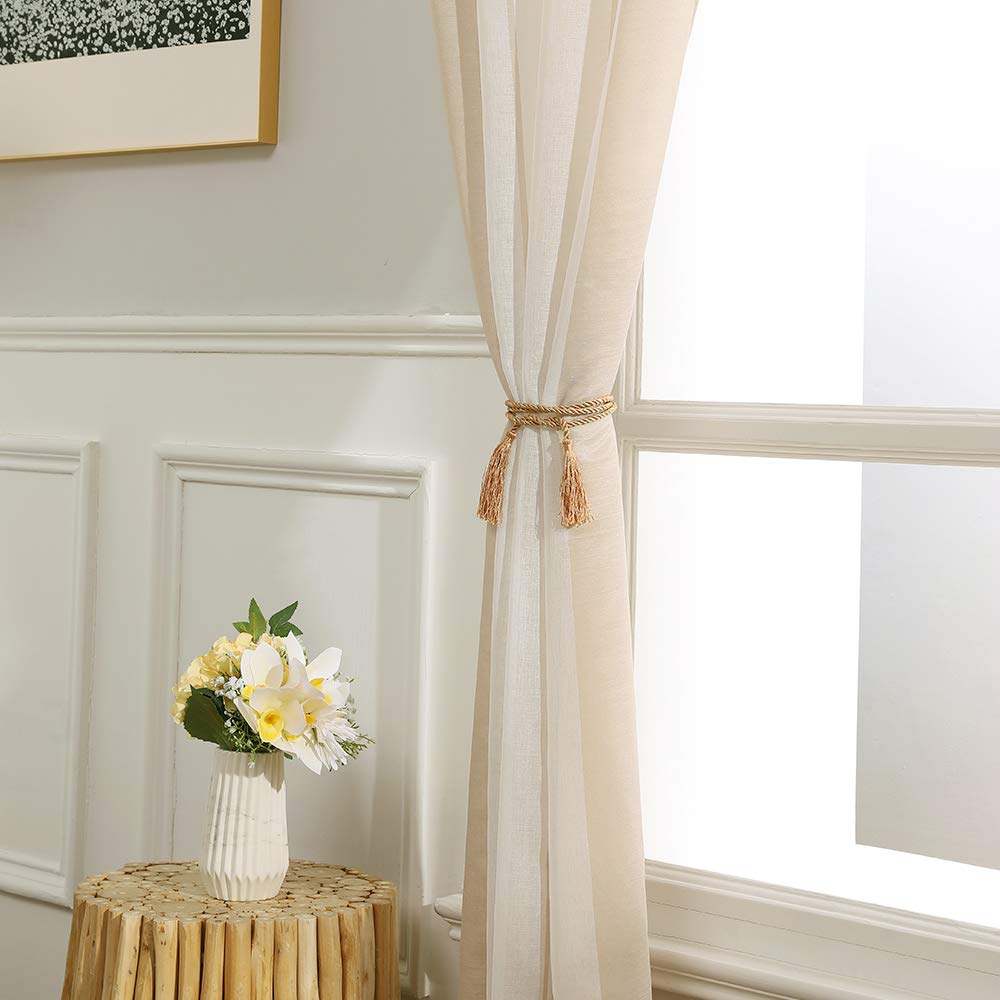 MIULEE Tende a Righe per Interni, Tende Trasparenti in Voile Tende Camera da Letto, Tenda Salotto Moderne con Anelli, Tenda a Pannello da Interno Finestra a Righe Bianche e Beige, 2x 140x245 CM