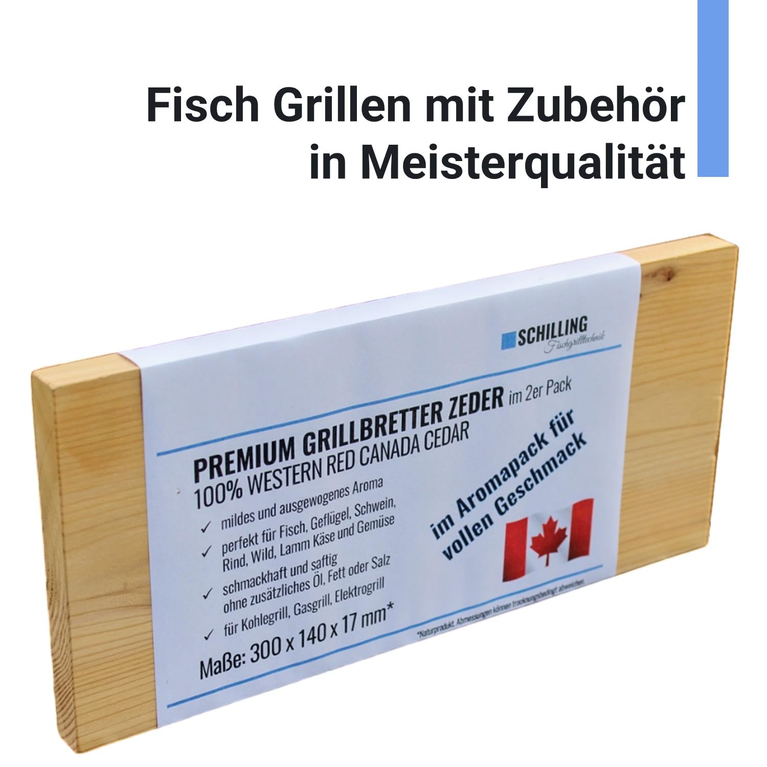 Grillbrett, Räucherbrett, 2er Pack, 30x14x1,7 cm, Zeder, Abtropfrinne, für jedes Grillgut, Fisch, Geflügel, Schwein, Rind, Wild, Lamm, Gemüse