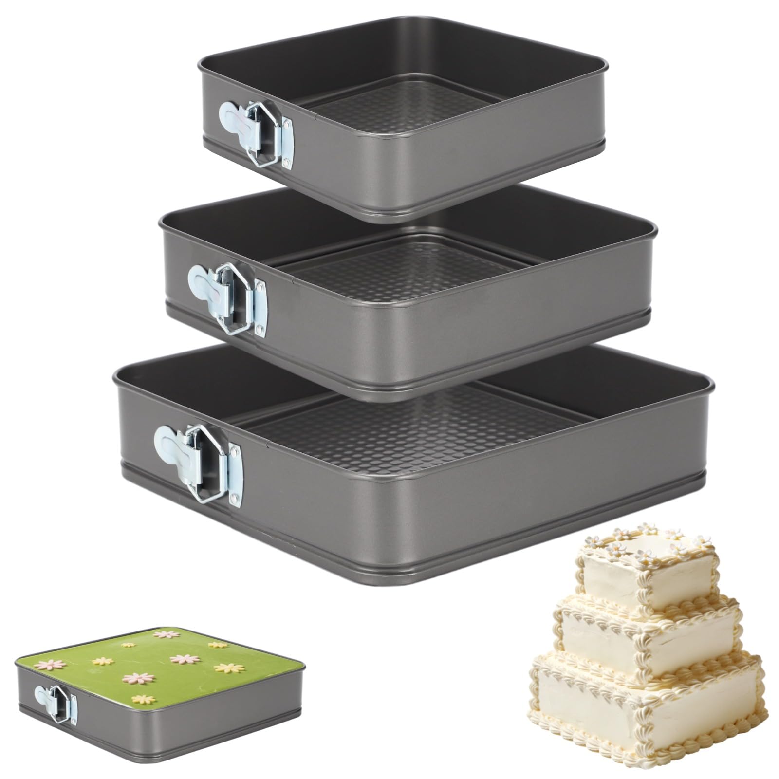 3-teiliges Springform-Set, 24/26/28 cm runde Kuchenformen mit abnehmbarem Boden, auslaufsicherer Stahl für Torten, Käsekuchen, Pizza