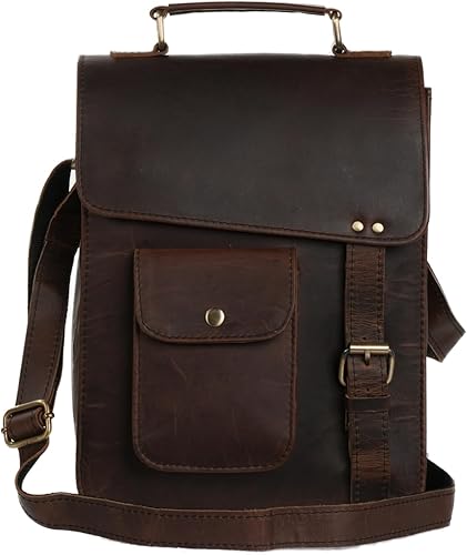 Bolso bandolera de cuero vintage hecho a mano, pequeño, color marrón, bolso de hombro, unisex, mini maletín de oficina, bolsa escolar, bandolera de