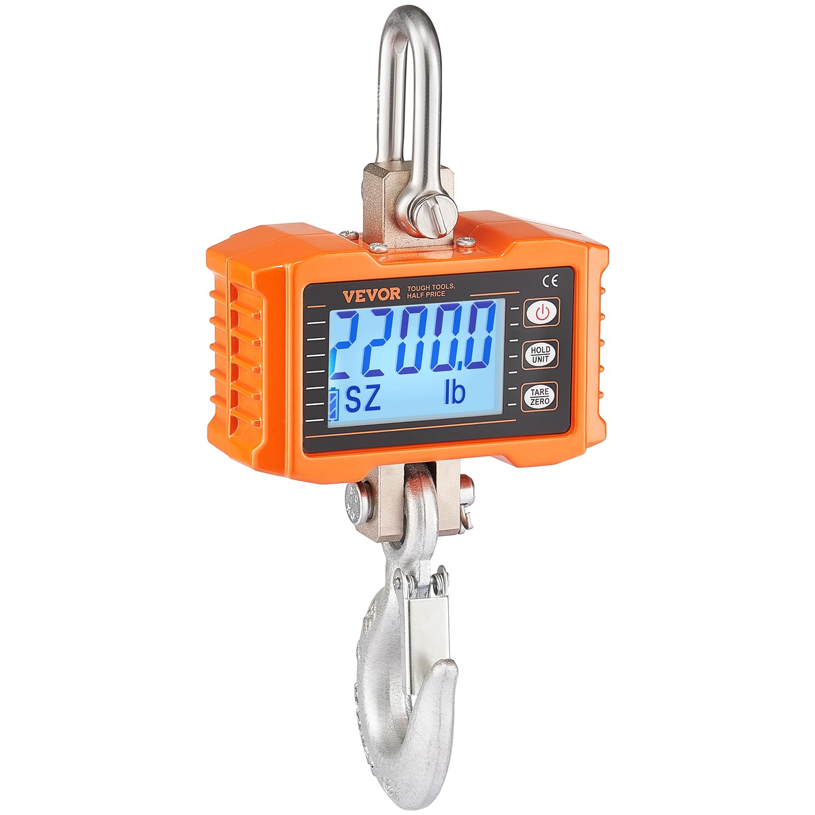 VEVOR Industrielle Hängewaage, 1000 kg, robuste digitale Kranwaage mit Fernbedienung, Lastenwaage, Gehäuse aus Aluminiumguss, hochpräzises LCD-Display für Bau, Fabrik, Bauernhof, Jagd, Orange