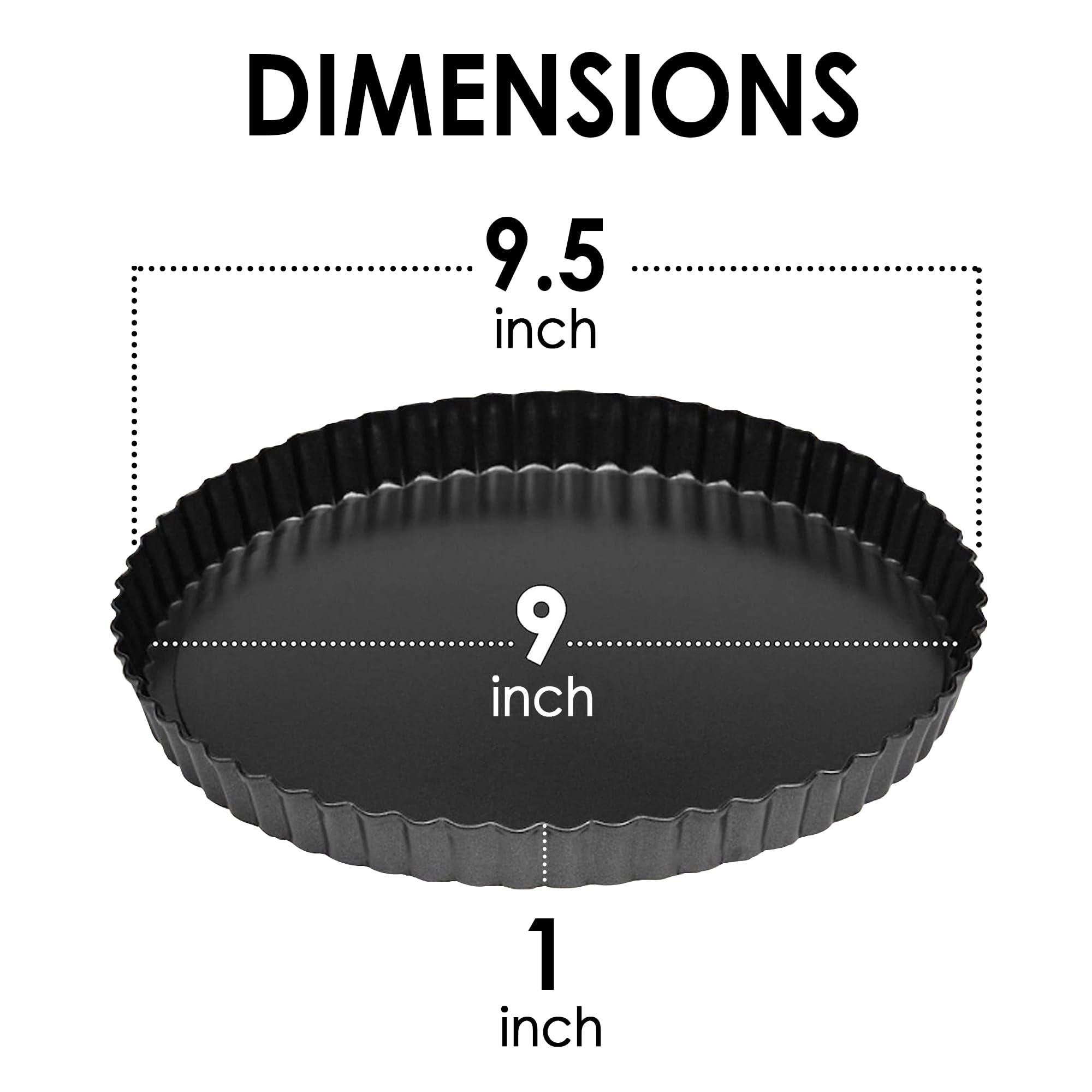 Vervo Tart Pan, 9 Inch Carbon Steel Quiche with Removable Bottom, Non-Stick, Fluted, 9.5" Top Diameter, 9" Bottom Diameter, Black - Image 2