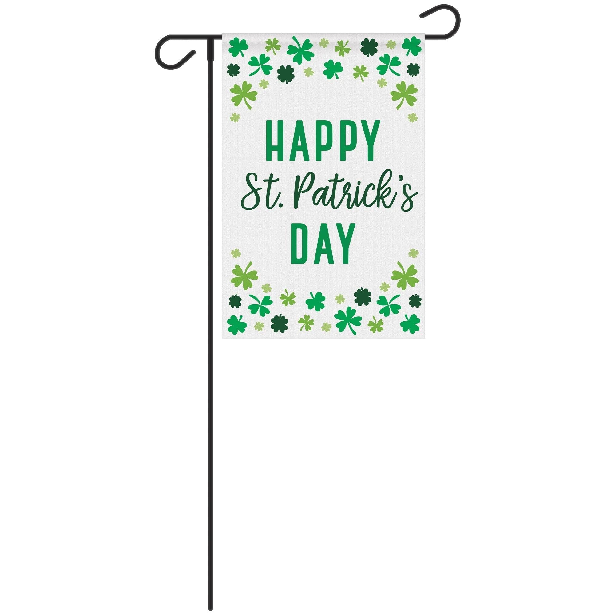 Vibrant Green "Happy St. Patrick's Day" Flag with Metal Stake - 18" x 12" (1 Pc.) - Corrugate, Durable & Eye-catching Design, Perfect for Your Festive Decor