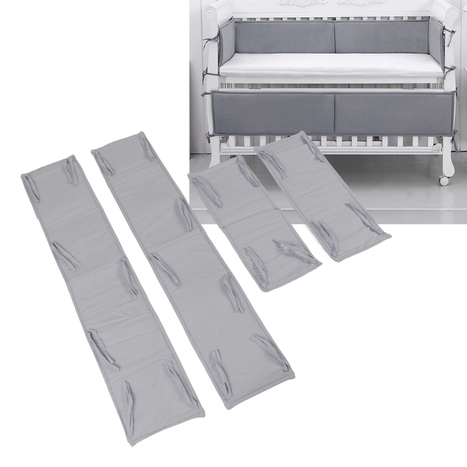 Protectores de barandilla de cama de seguridad para bebés Barandilla de cama de cuna suave y transpirable para niños pequeños (Gris)