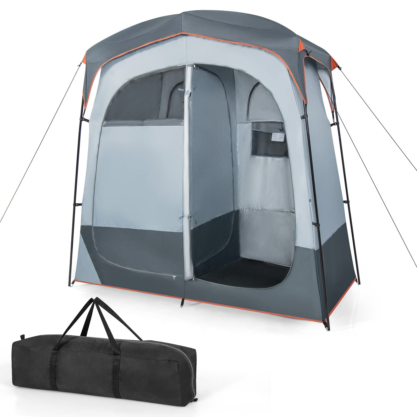 COSTWAY Tenda Spogliatoio da Esterno a 2 Stanze, Tenda da Doccia da Campeggio con Parapioggia Rimovibile, Stendibiancheria e Borsa, Tenda per WC Doccia per Campeggio, Spiaggia e Pesca